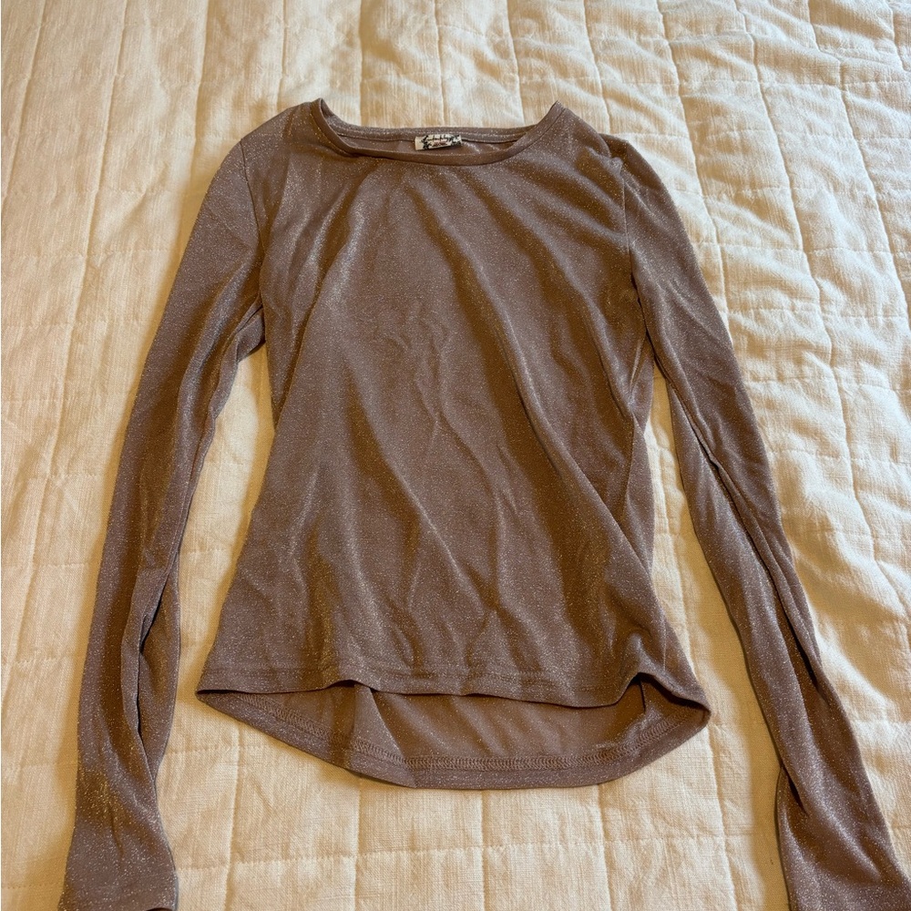 Free People Cream and White Asymmetrical Fitted Blouse, sparkly and see through